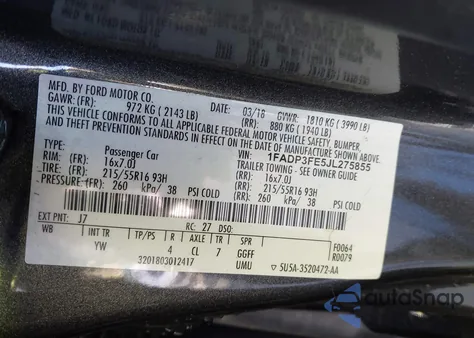 2018 Ford Focus Se z USA, uszkodzony, nr VIN 1FADP3FE5JL275855